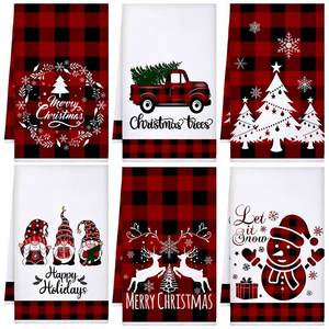 lot 4447 image: Sratte 6 Pcs Winter Kitchen Towels Snowman Gnome Truck Dish Towel Absorbent Red Black Buffalo Plaid Bathroom Hand Towels Farmhouse Winter Tea Towel for Kitchen Bathroom Decoration Housewarming Gift