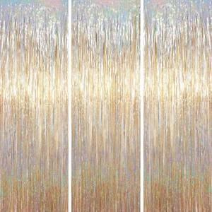 lot 4448 image: Voircoloria 3.3 x 6.6 ft Foil Fringe Backdrop Curtains, Tinsel Streamers Party Decorations, Fringe Backdrop for Birthday, Baby Shower, Gender Reveal, Graduation (3, Champagne)