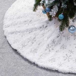 lot 4453 image: XAMSHOR Sequin Christmas Tree Skirt Soft Plush Mat White Faux Fur Holiday Party Decorations 24 Inch