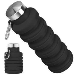 lot 4456 image: Rotayi Collapsible Water Bottle, 16oz Portable Reusable Silicone Water Bottle, BPA-Free Leak-Proof Foldable Design with Carabiner, Lightweight Durable for Gym, Travel, Camping, Hiking, Sports-Black
