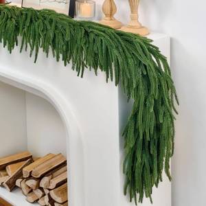 lot 4468 image: 9ft Christmas Garland with Lights, Norfolk Pine Garland, Realistic Green Garlands for Mantle, Stair Railing, Battery Operated IndoorOutdoor New Year Holiday Decoration with Timer