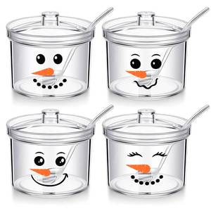 lot 4469 image: FYSUIMU 4Pcs Christmas Clear Acrylic Sugar Bowl with Lid and Spoon Snowman Face Kitchen Countertop Canisters Condiment Bottle Hot Cocoa Bar Supplies for Winter Xmas Party
