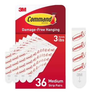 lot 4475 image: Command Indoor Medium Replacement Strips, 36 Strips, Damage-Free Wall Hanging, Re-Hang Medium Hooks for Home and Wall Decor, Holds up to 3 lb, White Adhesive
