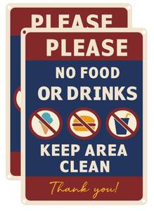 lot 4483 image: Please No Food or Drinks Sign �� 14x 10 Aluminum Metal Signs for Indoor Outdoor Use, No Eating or Drinking Notice Sign with Cute Icons, Waterproof Rustproof for Pool, School, Office, Park