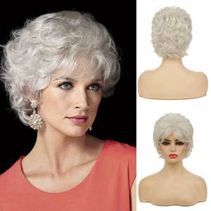 lot 4490 image: Beweig Short Curly White Wigs for Women Fluffy Natural Looking Synthetic Hair Daily Wigs for Old Ladies