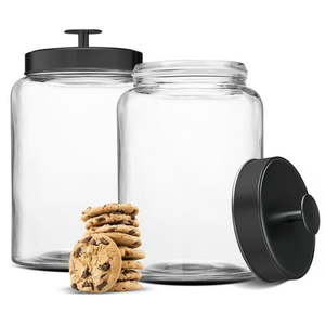 lot 7806 image: Kook Glass Kitchen Canister Set  Food Storage Containers  Bathroom Jars  Airtight Lids  3.7 Liters  Set of 2 (Black)