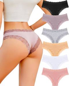 lot 8025 image: FINETOO Cotton Underwear for Women Sexy Panties Lace Hipster Low Rise Breathable mom gifts lounge sets girlfriend wife friendship Valentine party office teacher organic mesh granny anti camel toe