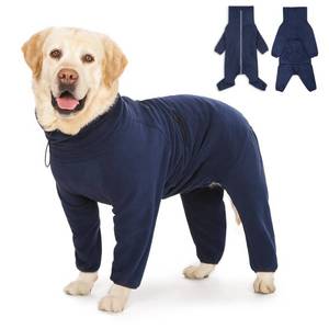 lot 8036 image: Dog Winter Coat for Large Medium Small Dogs, Warm Fleece High Collar Full Body Dog Jumpsuit Comfortable Onesie Apparel (Dark Blue, X-Large)