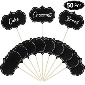 lot 8048 image: 50 Pieces Cheese Markers for Charcuterie Board Buffet Labels Food Tags Blank Toothpick Flags Appetizer Signs Chalkboard Cupcake Toppers Picks for Wedding Birthday Party Decorations (Black)