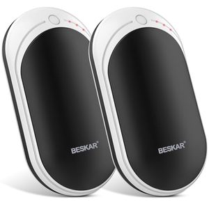 lot 8049 image: BESKAR Rechargeable Hand Warmers 2 Pack, Electric Hand Warmer with Double-Sided Heating, Portable Pocket Hand Warmer for Outdoor, Golf, Raynauds