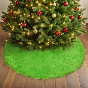 lot 11772 image: Christmas Green Tree Skirt Furry Plush Decorations, Christmas Tree Skirts Xmas Tree Collar for Home Holiday Winter Decor (36 Inch)