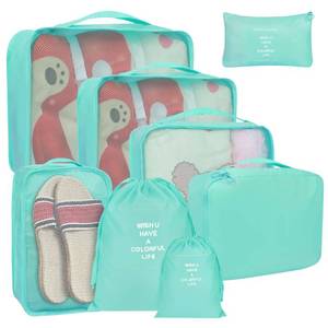 lot 11773 image: 8 Set Packing Cubes for Suitcases, kingdalux Blue Travel Luggage Packing Organizers with Laundry Bag, Compression Storage Shoe Bag, Clothing Underwear Bag, for Women & Man