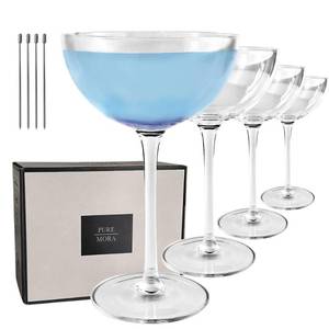 lot 11789 image: MORA PURE The Lyra Coupe Glass Set of 4, 7oz Handblown Premium Crystal Classic Cocktail Glasses for Martini, Champagne, Mixology, Home Bar, Fancy Margarita, Gin&Tonic, Drinking, etc. For Mixologists