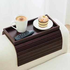 lot 11823 image: GEHE Bamboo Sofa Arm Tray, Foldable Couch Arm Tray Side Table, Anti-Falling Armrest Tables Cup Holder for Snacks, Drinks, Beers, Phone, Control, Flexible and Portable, Anti-Slip