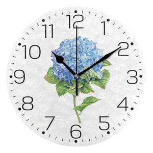 lot 11833 image: Tarity Blue Hydrangea Flowers Wall Clocks Battery Operated Non Ticking Silent Modern Round Decorative Wall Clock for Living Room Kitchen Bedroom Office School Classroom Farmhouse Decor, Black25x25cm