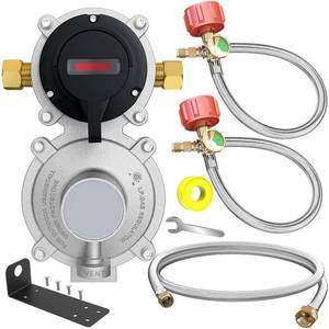 lot 11835 image: 2 Stage Auto Changeover LP Propane Gas Regulator with 2 Pcs 18RV Pigtail Propane Hose with Gauge and 4FT Stainless Braided Regulator Hose Assemblies Dual Propane Tank Regulator for RVs,Trailers,Campe