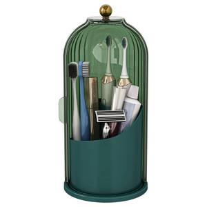 lot 11839 image: Zufudo Dustproof Toothbrush Holders with Cover, Rotating Electric Toothbrush and Toothpaste Holder for Bathroom Countertop, 3 Slots Makeup Brushes Organizer, All Green