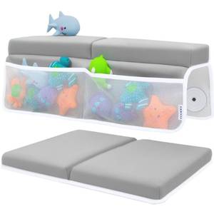 lot 11852 image: Comfortable Baby Bath Kneeler and Elbow Rest Pad Set �� Thick Memory Foam Bath Kneeling Pad with Elbow Support �� Baby Bathtub Cushion with Toy Organizer for Bathing Infant or Toddler - Grey