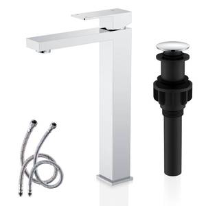 lot 11862 image: KENES Chrome Bowl Vessel Sink Facuet Single Handle Tall Bathroom Sink Faucet Bathroom Vanity Faucet Basin Mixer Tap with Water Supply Lines and Pop Up Sink Drain, LJ-9031A-5