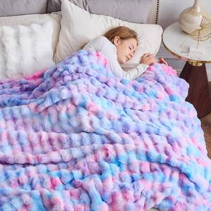 lot 11864 image: NEWCOSPLAY Faux Fur Twin Blanket Purple Rainbow Luxury Fluffy Thick Warm Bubble Blanket for Couch Sofa Bed 700GSM (Purple Rainbow, Twin(60x80))