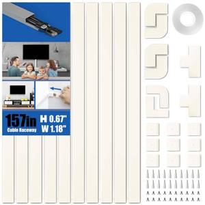 lot 11878 image: Delamu 157in Cord Hider, Cord Cover Wall Cable Management, Paintable Wire Cover for Cords, Cable Hider Raceway Kit, Cable Cover Concealer, Wire Hiders for TV on Wall, 10 X L15.7 W1.18 H0.6in, Beige
