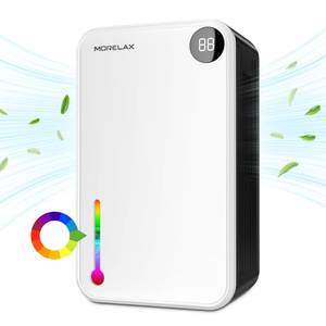 lot 11895 image: Dehumidifier, Small Dehumidifiers Quiet with Auto Shut Off, Humidity Display Dehumidifier for BedroomBathroom, Timer, Drain Hose, 7-color LED light, Moisture Absorbers (White)