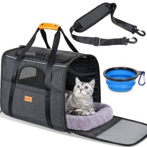 lot 11897 image: Morpilot Cat Carrier - Cat Carrier Soft for Medium or Large Cats up to 20lbs, with Dual-Sided Cushion, Secure Buckle and Foldable Bowl, Dog Carriers for Small Dogs - Pet Carrier (Dark Gray)