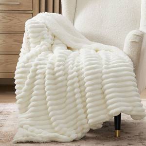 lot 11900 image: Bedsure Sherpa Throw Blanket for Couch - Super Soft, Cozy Fleece Thick Warm Blanket for Winter, GentleSoft Plush & Fluffy Spring Throw Gift for Women, Room Decor, White, 50x60 Inches
