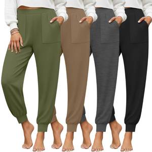 lot 11908 image: Yearntown 4 Pack Womens Yoga Joggers, Cozy Lounge Pants with Pockets Loose Casual Gym Athletic Sweatpants Comfy Cuffed Pants(Black, Heather Gray, Coffee, Army Green,Medium)
