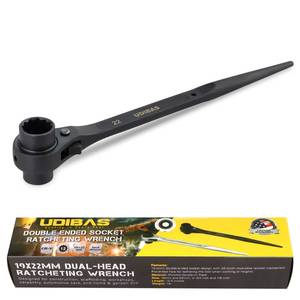 lot 12003 image: Udibas Reversible Ratcheting Wrench,19mm�22mm (or 34 x 78) Professional Grade 12 Point Double Ended Socket Ratcheting Podger Scaffold Spud Wrench,Black
