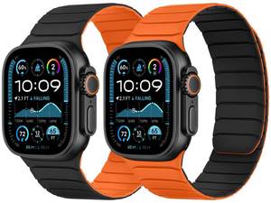lot 12036 image: Tasikar Double Sided Wearable Magnetic Band Compatible with Apple Watch 49mm 46mm 45mm 44mm 42mm, Soft Silicone Sport Strap Loop for iWatch Ultra 3 2 1 SE Series 11 10 9 8 7 6 5 4 3 2 1, Black Orange