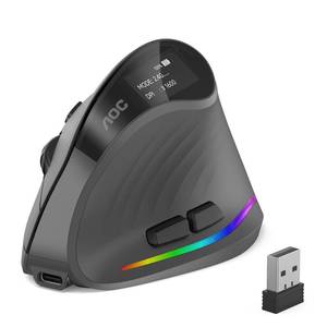 lot 12043 image: AOC 2.4GHz Ergonomic Mouse, Wireless Bluetooth Vertical Mouse for Work, 4800 DPI Optical Tracking, 5 Adjustable DPI, Quiet Clicks, RGB Light, Compatible with Computer, Laptop, PC, Mac, Desktop - Gray