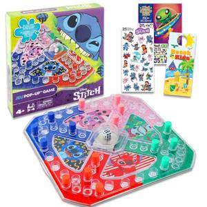 lot 12054 image: Stitch Pop Up Board Game - Bundle with Lilo and Stitch Board Game for Kids with Pop Up Dice Plus Tattoos, Activity Book, More  Stitch Games for Birthday Party