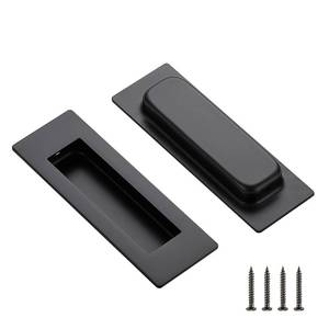 lot 12062 image: Ravinte 2 Pack Black Sliding Closet Door Handles Black Flush Pulls 4.72in Length Recessed Finger Pulls for Sliding Barn Door Sqaure Cabinet Pulls Stainless Steel