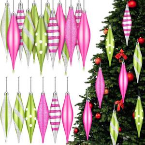 lot 12355 image: Hungdao 12 Pcs Green and Pink Christmas Ornaments 6.3 Inch Droplet Stripe Dot Hanging Christmas Ornaments for Xmas Tree Decor for Home and Holiday Party Xmas Trees Accessories