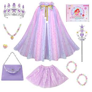 lot 12362 image: Meland Princess Dress up Clothes for Girl, Princess Cape with Kid Crown Toys, Birthday Gifts for Toddler Girls 3,4,5,6,7,8
