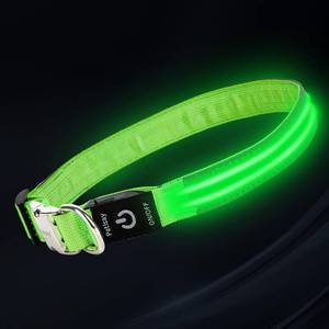 lot 12367 image: LED Dog Collar with Metal Buckle - USB Rechargeable Glow Collar for Dogs, Waterproof Light Up Dog Collar wReflective Strips - Adjustable Night Safety Collars by PetIsay(Green,Medium)