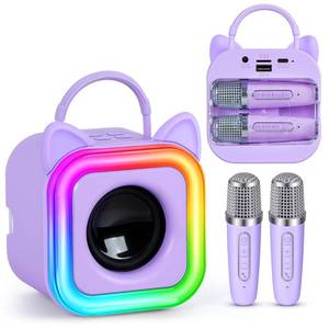 lot 12371 image: Mini Karaoke Machine for Kids with 2 Wireless Microphones - Toys Gift for Boys Girls Ages 4, 5, 6, 7, 8, 9,10,11,12Year Old - Christmas, Birthday, Party Singing Gift (Purple)