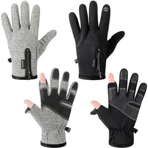 lot 12372 image: Bencailor 2 Pairs Windproof Waterproof Fingerless Gloves Winter Touchscreen Gloves Men Cold Weather Cycling Supplies(Black,Gray,Large)