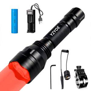 lot 12378 image: YZYOE Rechargeable Red Light Tactical Flashlight��500 Yards Red LED Light kit, Universal Picatinny Rail Mount with Pressure Switch for Long Distance Night Observation.