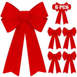 lot 12379 image: 6 PCS Red Christmas Bows, PVC Velvet Christmas Bows for Wreaths, 12 � 18 in Red Xmas Decorations Hanging Indoor Outdoor Large Xmas Decor Porch Railing Fireplace Party Decor