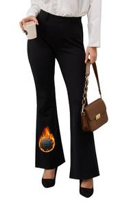 lot 12382 image: VIMPEP Fleece Lined Work Pants Women Warm Winter Thermal High Waist Pull On Stretchy Yoga Dress Pants Flare Leggings for Cold Weather Business Casual with Pockets 1102 29 Black S