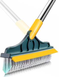 lot 12402 image: 2 in 1 Cleaning Floor Scrub Brush Floor Brush Scrubber New Upgraded 53.5 Long Handle Grout Brush Scrape V-Shape Stiff Bristle Cleaning Brush with Squeegee 120°Rotating Tile Brush for Bathroom