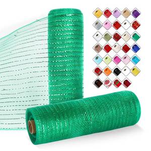 lot 12408 image: ICOSHOW 2 Rolls Mesh Ribbon for Wreaths 10 Inch x 30 Foot Wreath Mesh Rolls with Metallic Foil for Easter Christmas Party Wedding Home Decor DIY Craft Projects and Gift Wrapping (Green)