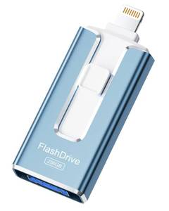 lot 12414 image: MFi Certified 256GB Flash Drive for iPhone iPad, Photo Stick for External Memory Storage, Easily Back Up and Save Photos Videos, 4 in 1 USB Memory Stick Thumb Drive for iPhoneiPadAndroidPC (Blue)