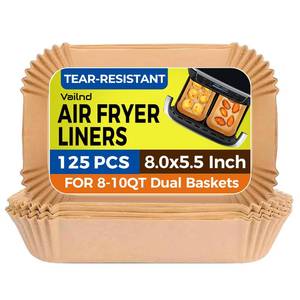 lot 12416 image: Vailnd Air Fryer Paper Liners Disposable 125Pcs 8x5.5 Rectangle Parchment Paper Sheets, Non-stick Food Grade Baking Liners for Rectangular Air Fryer Dual Basket Oilproof Waterproof