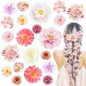 lot 12417 image: 21 PCS Silk Flower Hair Clip Women Aesthetic Boho Pink Floral Hair Barrettes Handmade Rose Bride Barre Hair Accessories Wedding