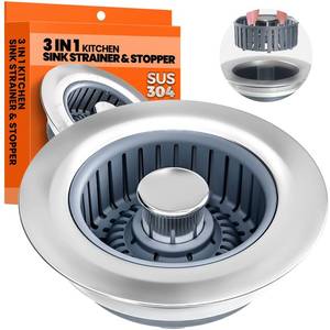 lot 12420 image: Nipoko Kitchen Sink Drain Strainer - Upgraded Kitchen Sink Stopper,Sink Stopper Kitchen Drain,Stainless Steel Drain Plug with Anti-Clog Basket Drain Stopper Combo,for Standard 3-12 Drain,Grey