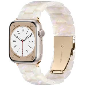 lot 12424 image: Lerobo Resin Band Compatible with Apple Watch Bands for Women 38mm 40mm 41mm 42mm, Fashion Lightweight Tortoise Replacement Strap for iWatch Series 11 10 9 8 7 6 5 4 3 2 SE Ultra, Colorful Ivory White