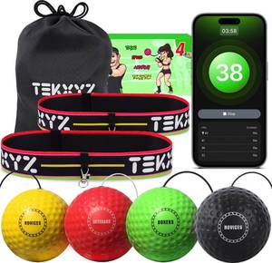 lot 12427 image: TEKXYZ� Reflex Ball Family Pack with Counter App  Online Community for Boxing Ball, Ideal for Coordination, Punching, Stress Relief, Home Workouts & Fitness  Stocking Stuffer Gift for All Ages